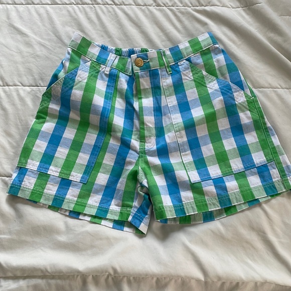Big Bud Press Work Pant/shorts blue and green gingham size M - Picture 1 of 3